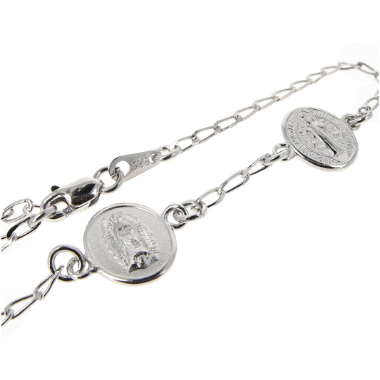 Pulsera con medalla oval Virgen de Guadalupe y San Benito - Plata esterlina 925 y Rodio