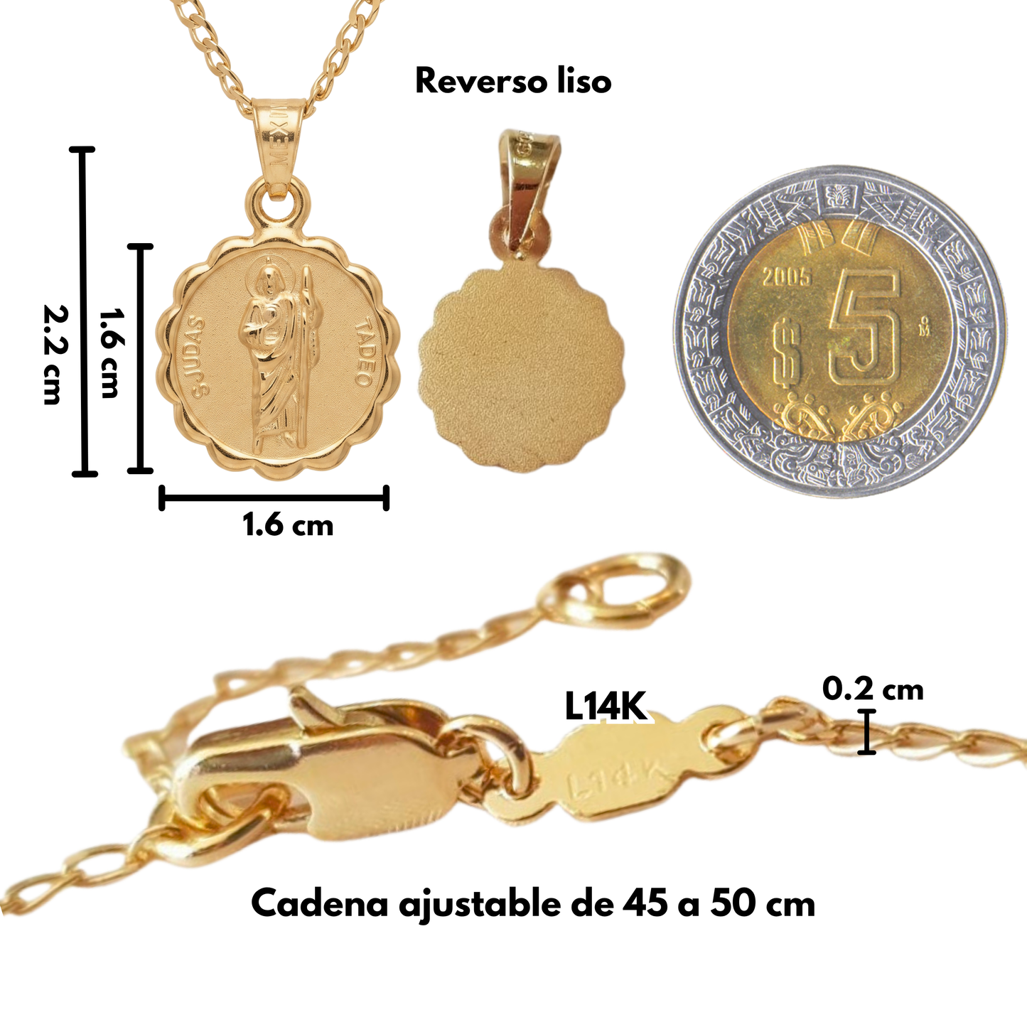 Medalla redonda San Judas Tadeo con cadena - Oro 14k Laminado