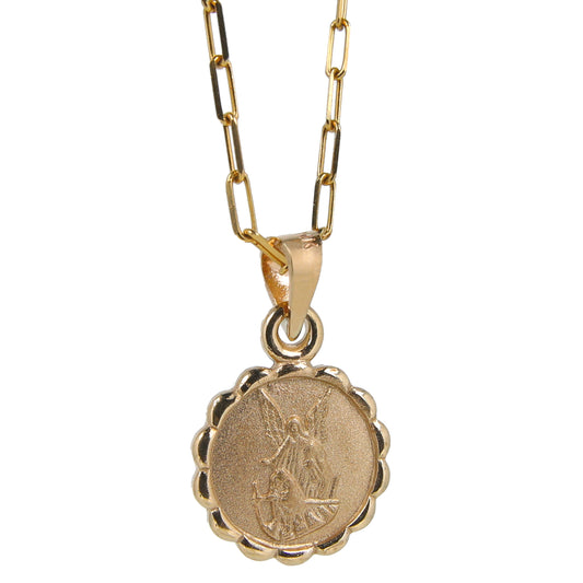 Medalla Ángel de la Guarda Contorno Floral - Oro 14K Sólido