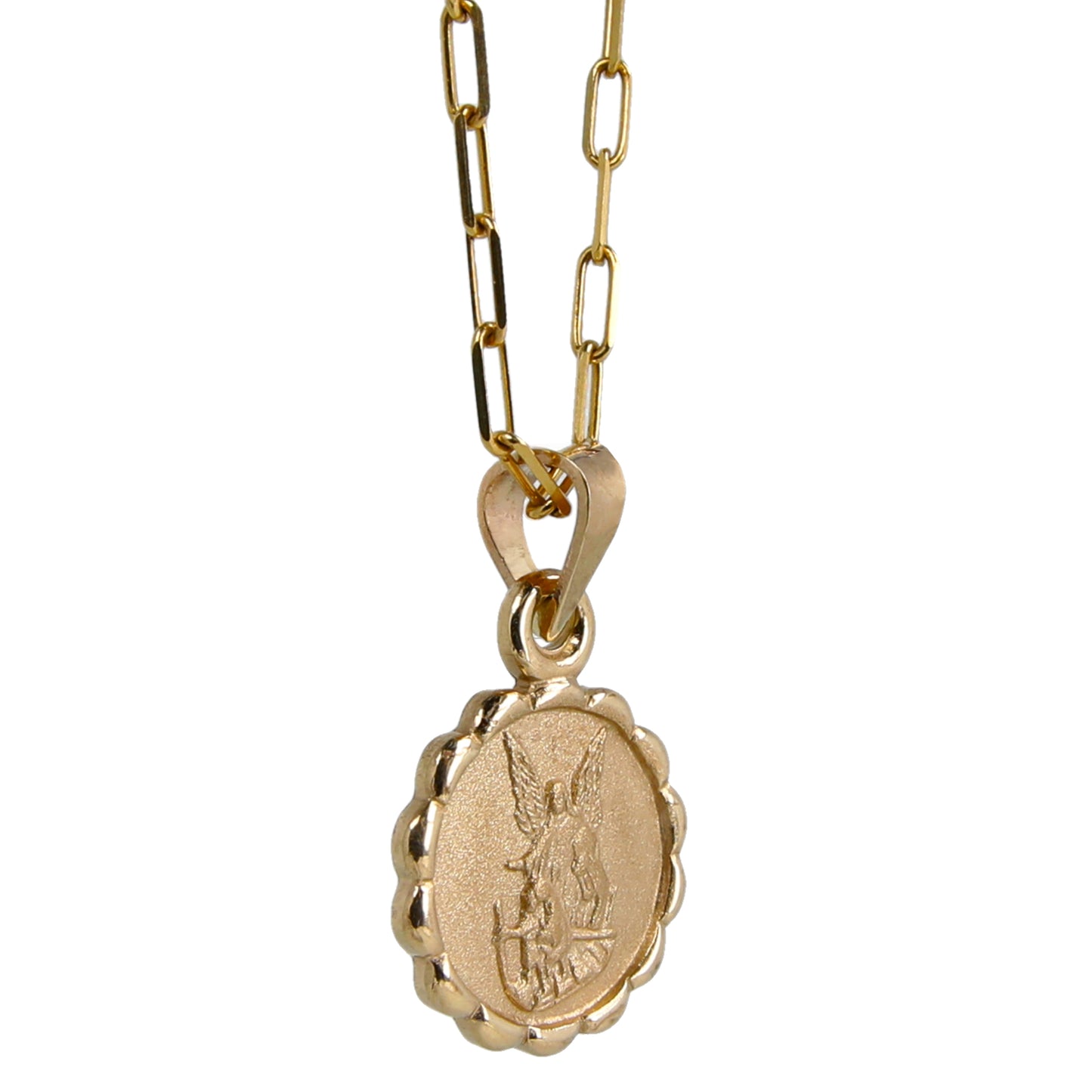 Medalla Ángel de la Guarda Contorno Floral - Oro 14K Sólido