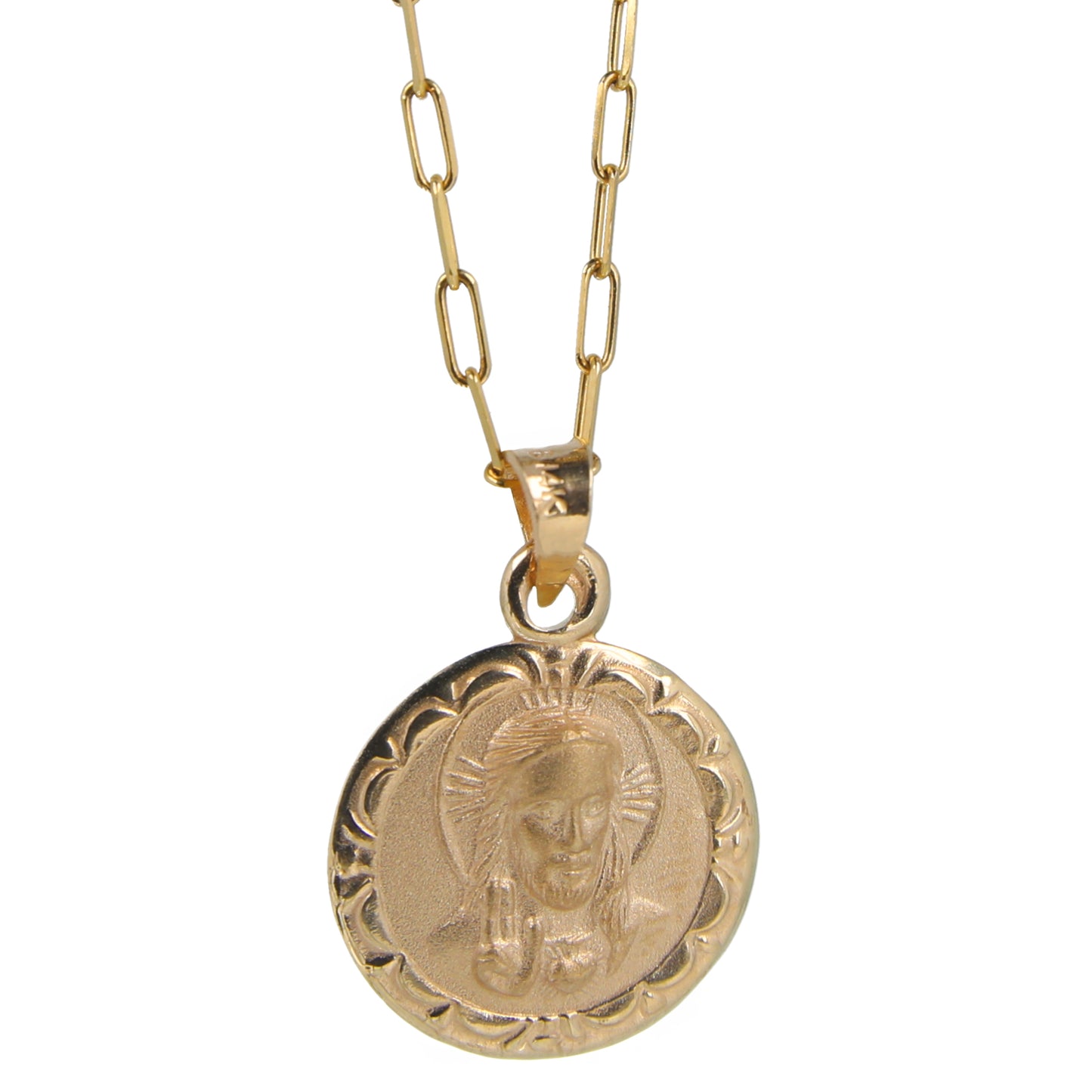 Medalla Escapulario Virgen del Carmen con Sagrado Corazón de Jesús - Oro 14K Sólido