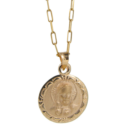 Medalla Escapulario Virgen del Carmen con Sagrado Corazón de Jesús - Oro 14K Sólido