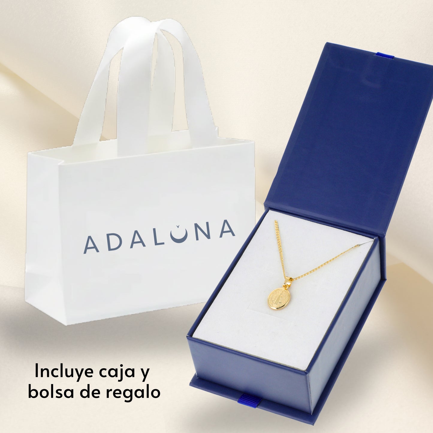 Medalla San Benito oval con cadena para mujer - Oro 14k laminado