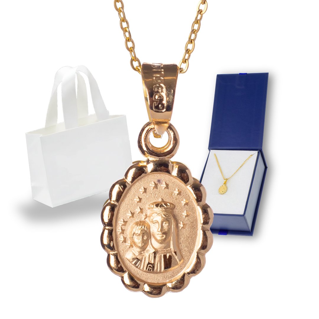 Medalla bautizo Virgen del carmen Oval con cadena - Oro 14K laminado