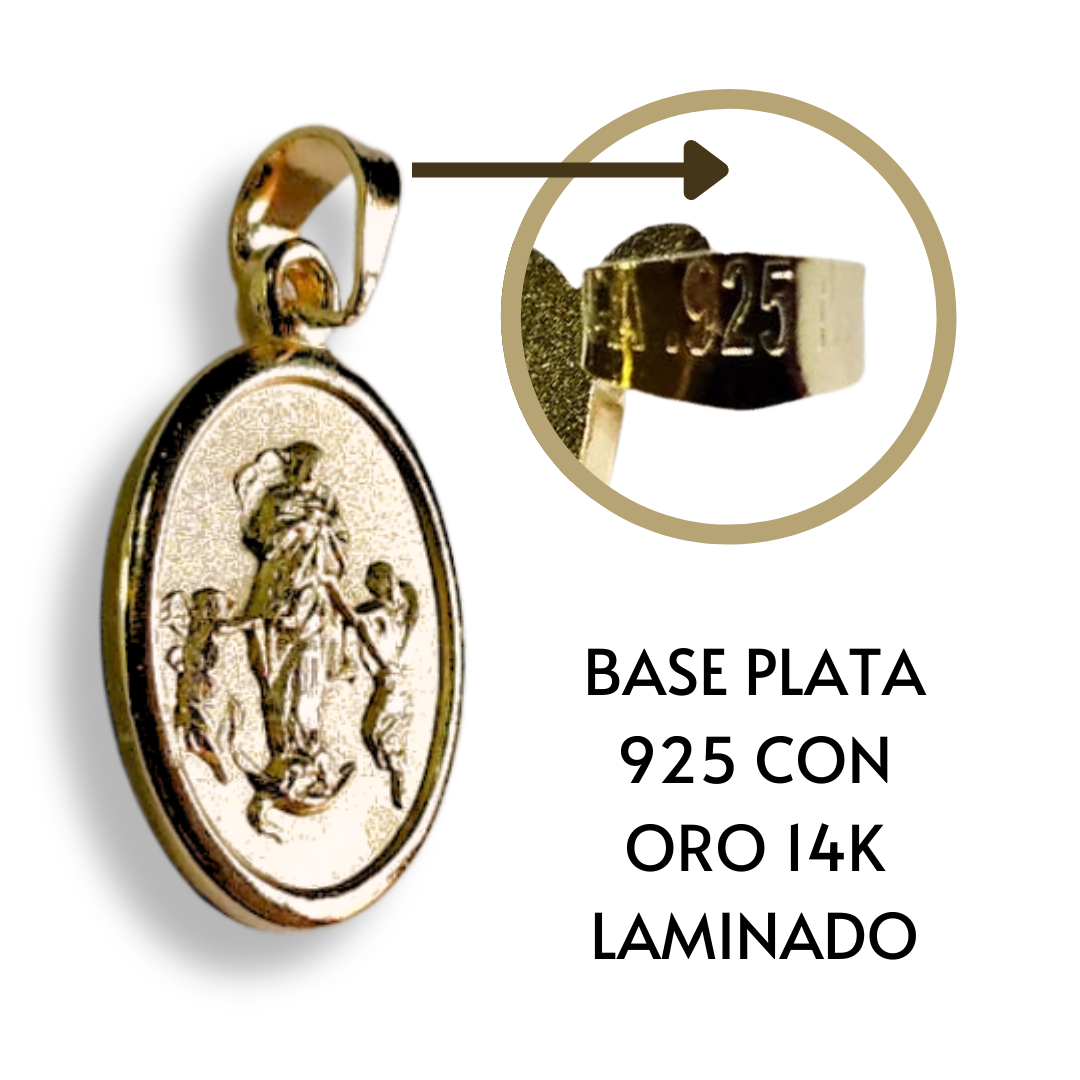 Medalla Virgen Desatanudos Oro 14k Laminado Sobre Base Plata 925