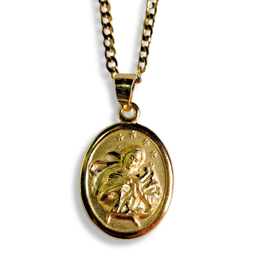 Medalla Rostro Virgen Desatanudos Oro 14k Laminado Sobre Base Plata 925