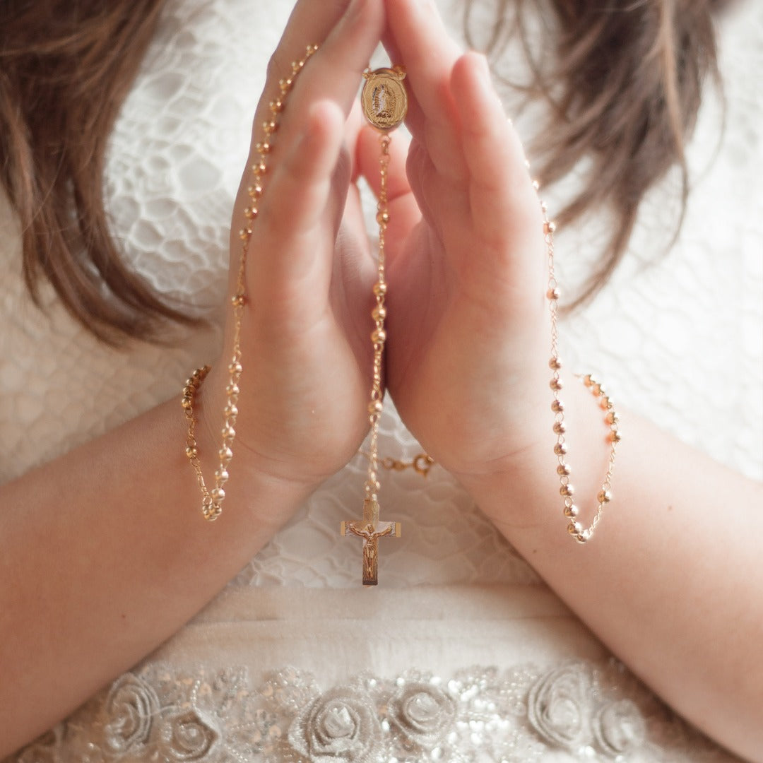 Rosario Virgen de Guadalupe y Cristo - Oro 14k laminado - Liso