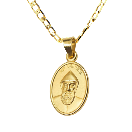 Medalla San Charbel base Plata .925 cubierta con Oro Laminado 14K