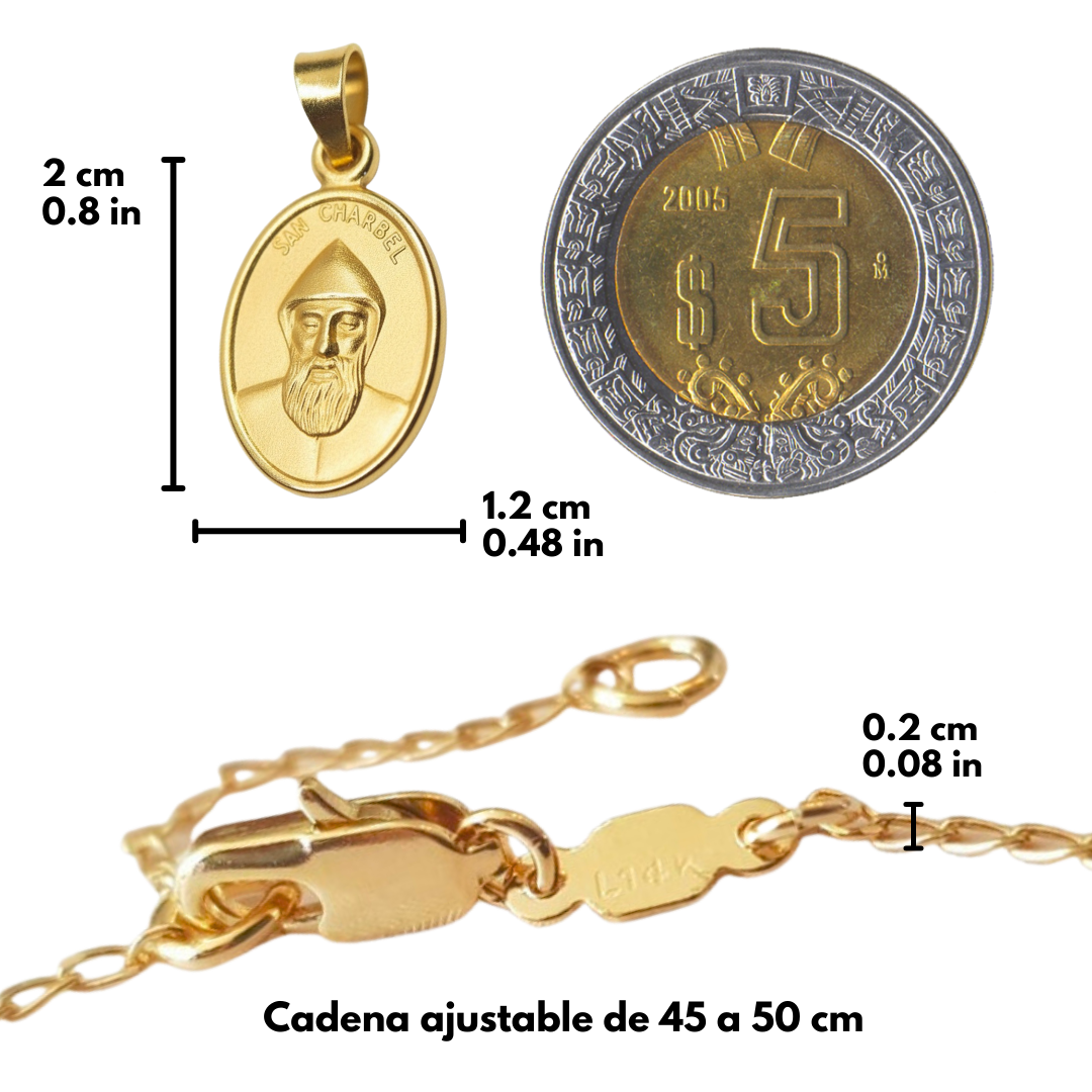 Medalla San Charbel base Plata .925 cubierta con Oro Laminado 14K