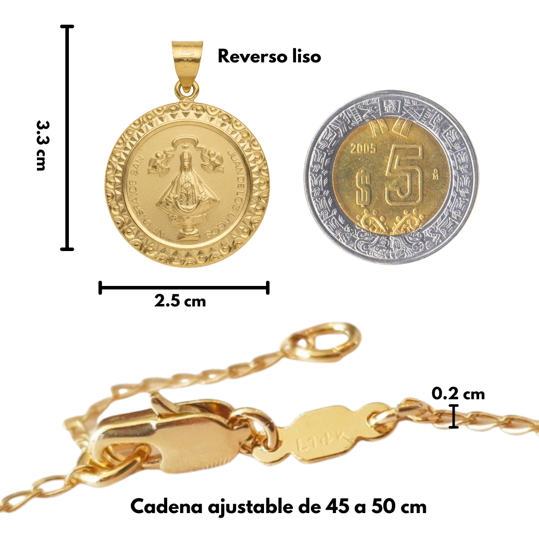 Medalla Virgen San Juan de los Lagos con cadena - Oro 14K laminado