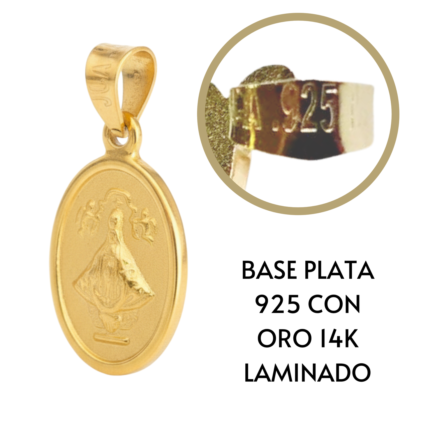 Medalla bautizo Virgen San Juan de los Lagos ovalada con cadena - Oro 14K laminado