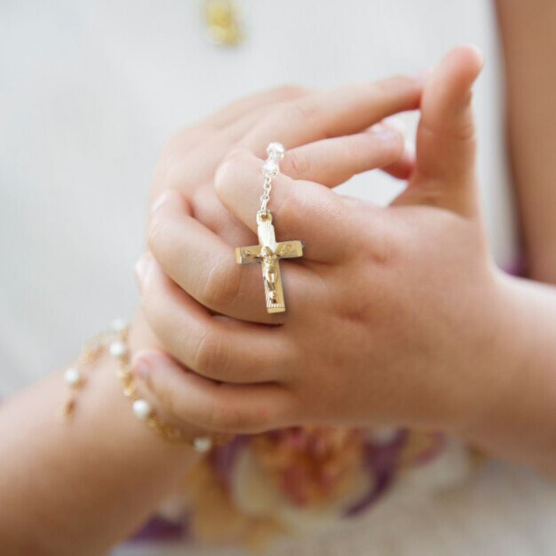 Rosario Virgen de Guadalupe y Cristo - Oro 14k laminado - Liso