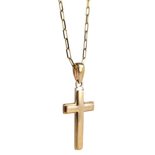 Cruz Oro Amarillo de 10K Lisa con relieve - Oro 10K Sólido