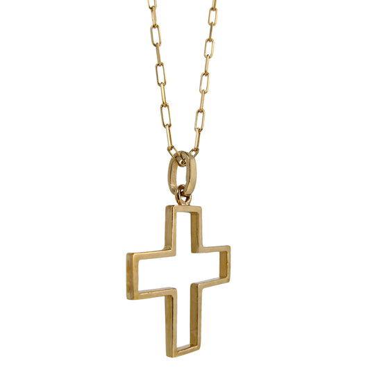 Cruz Oro Amarillo de 10K Lisa contorno - Oro 10K Sólido