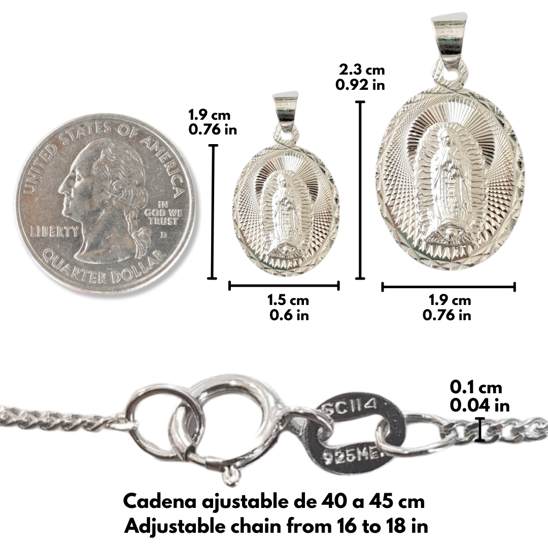 Medalla Virgen de Guadalupe con cadena - Plata esterlina 925