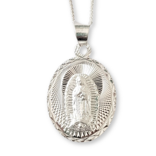 Medalla Virgen de Guadalupe con cadena - Plata esterlina 925