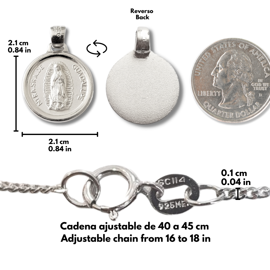Medalla XL Virgen de Guadalupe con cadena - Plata 925