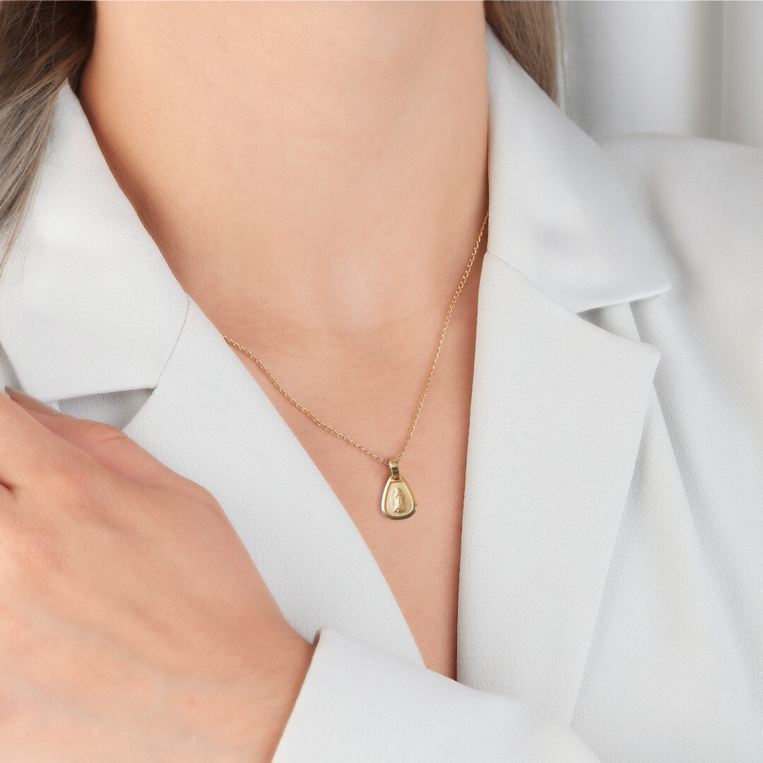 Medalla Gota Virgen de Guadalupe con cadena - Oro 14K laminado