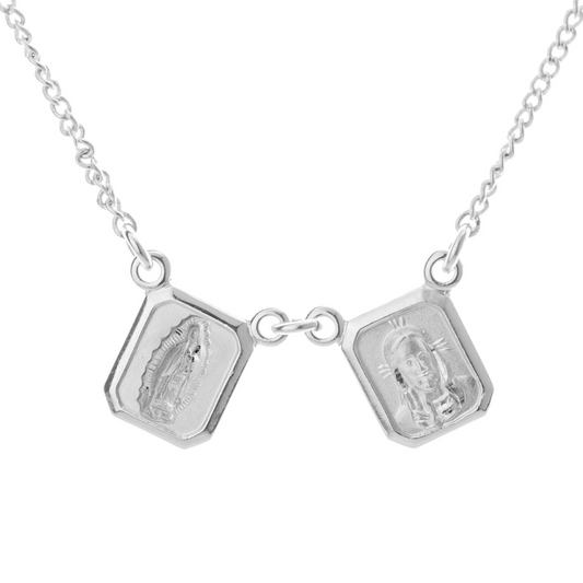 Escapulario Virgen de Guadalupe y Sagrado Corazón de Jesús - Plata 925