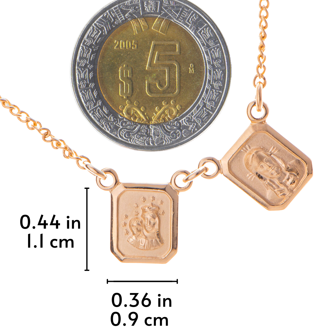 Escapulario Virgen del Carmen y Sagrado Corazón de Jesús - Oro 14k laminado
