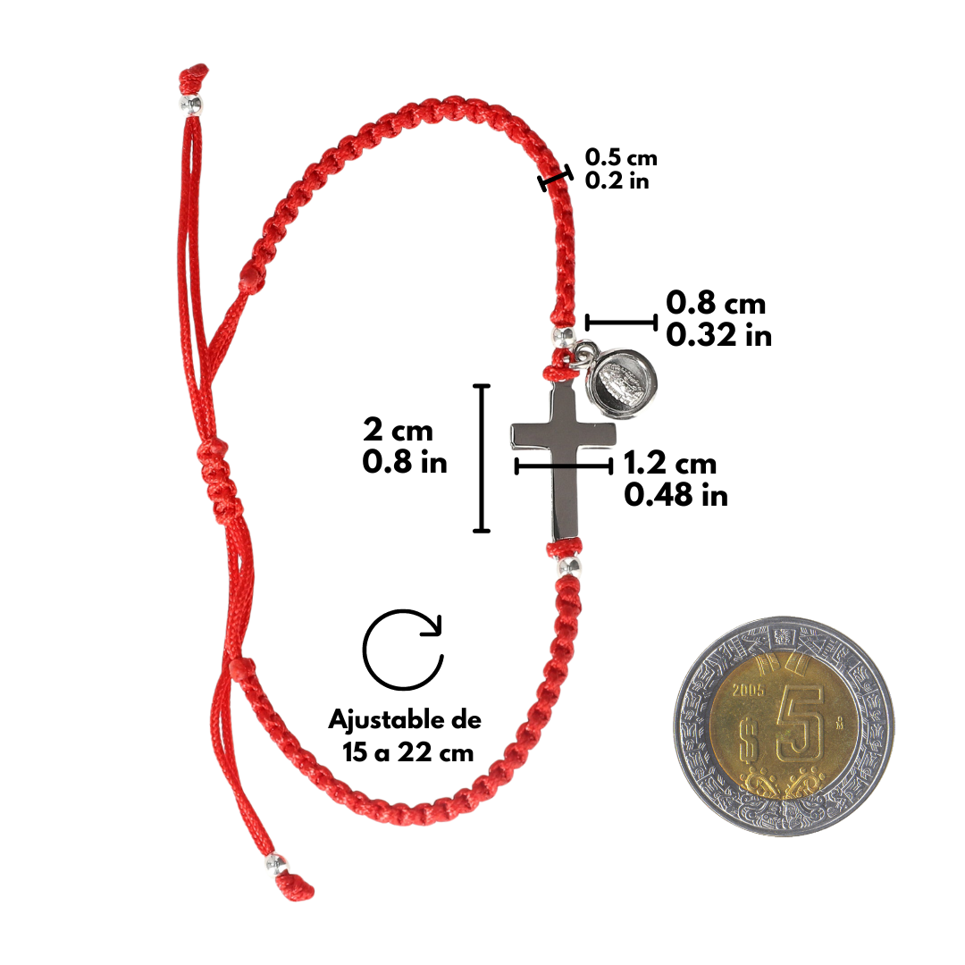 Pulsera con cruz y medalla Virgen de Guadalupe - Plata 925 y baño de Rodio