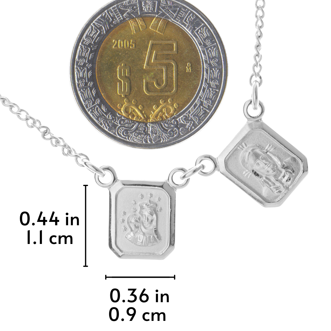 Escapulario Virgen del Carmen y Sagrado Corazón de Jesús con cadena - Plata 925