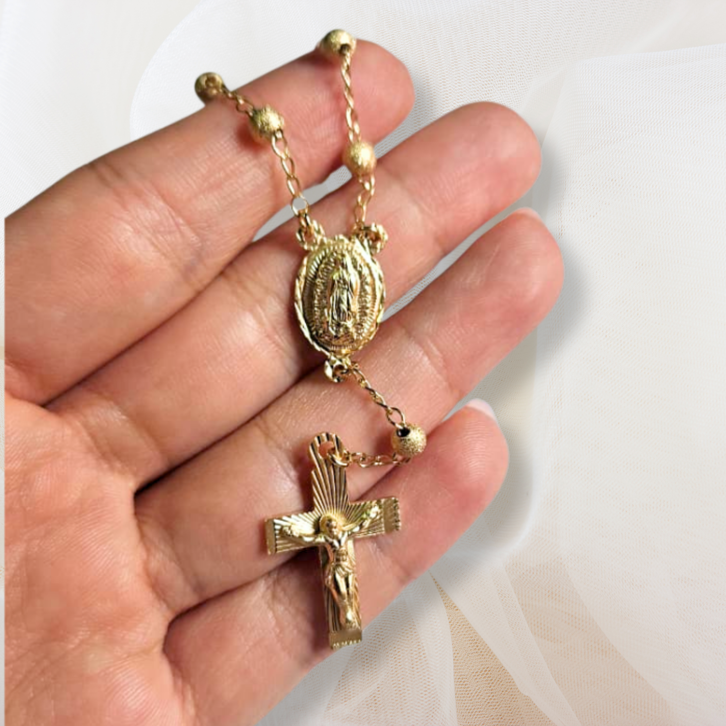 Pulsera Decenario Virgen de Guadalupe con cristo - Oro 14k laminado azucarado