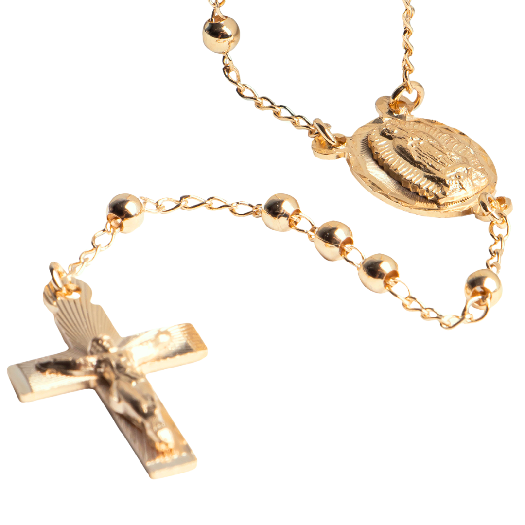 Rosario Virgen de Guadalupe y Cristo - Oro 14k laminado - Liso