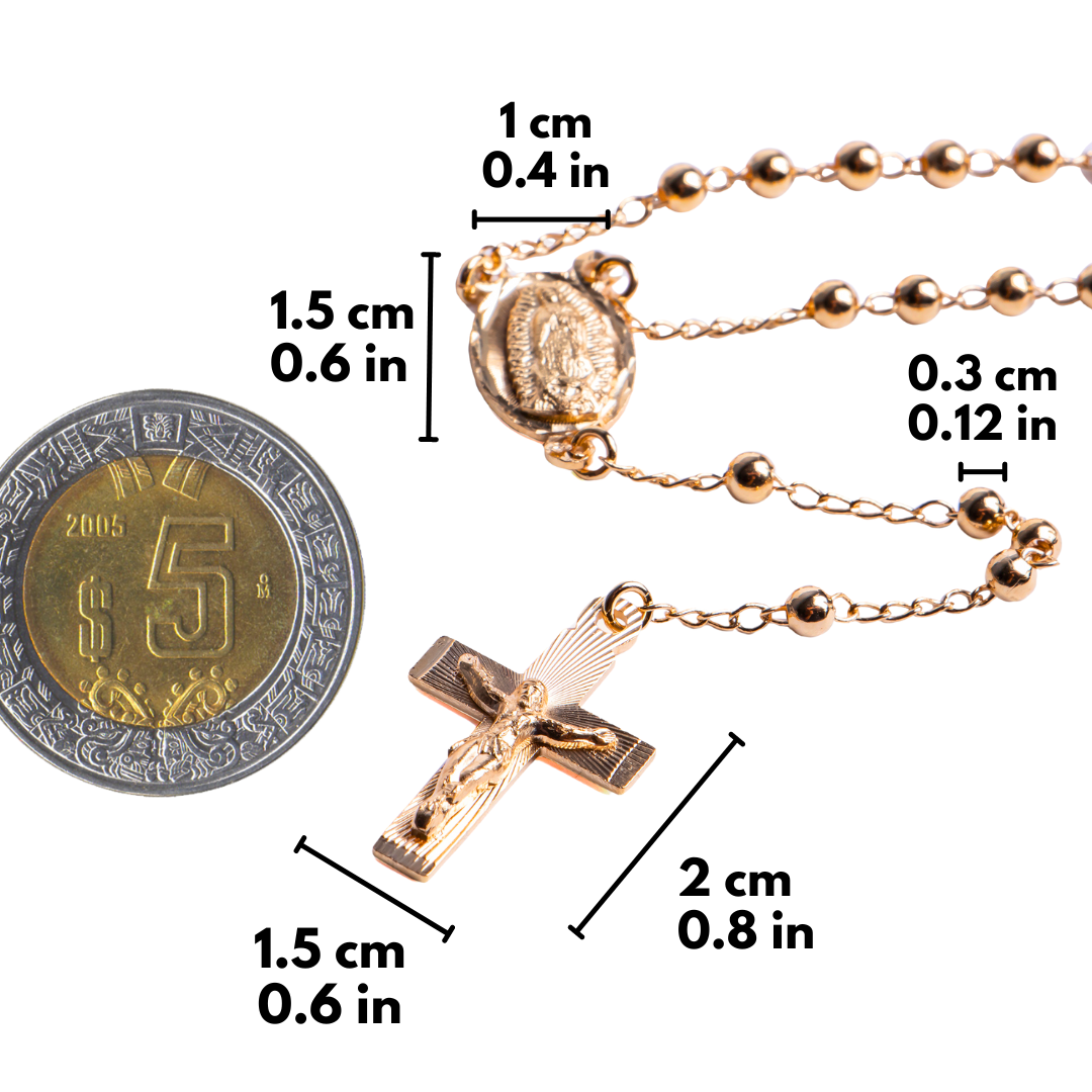 Rosario Virgen de Guadalupe y Cristo - Oro 14k laminado - Liso