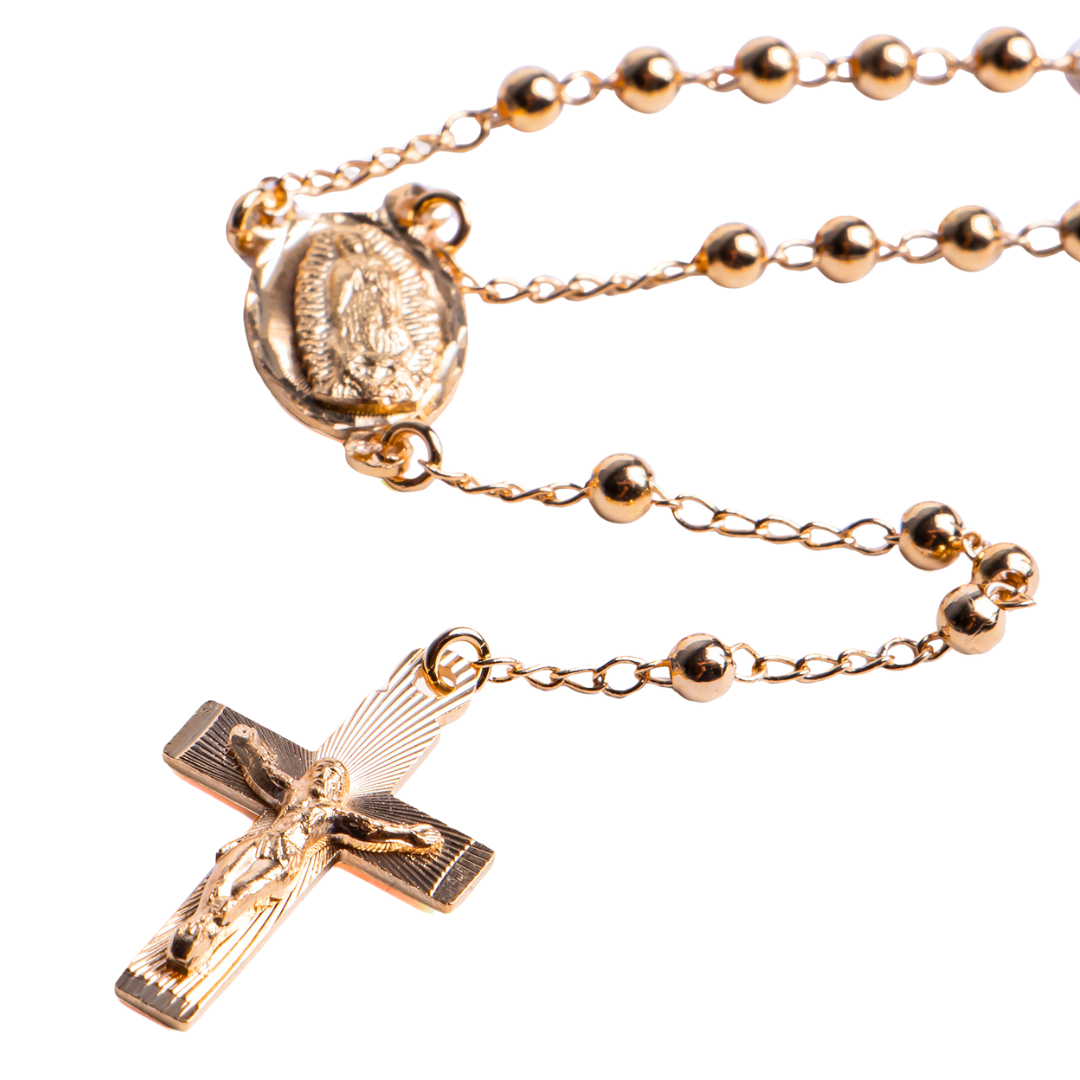 Rosario Virgen de Guadalupe y Cristo - Oro 14k laminado - Liso