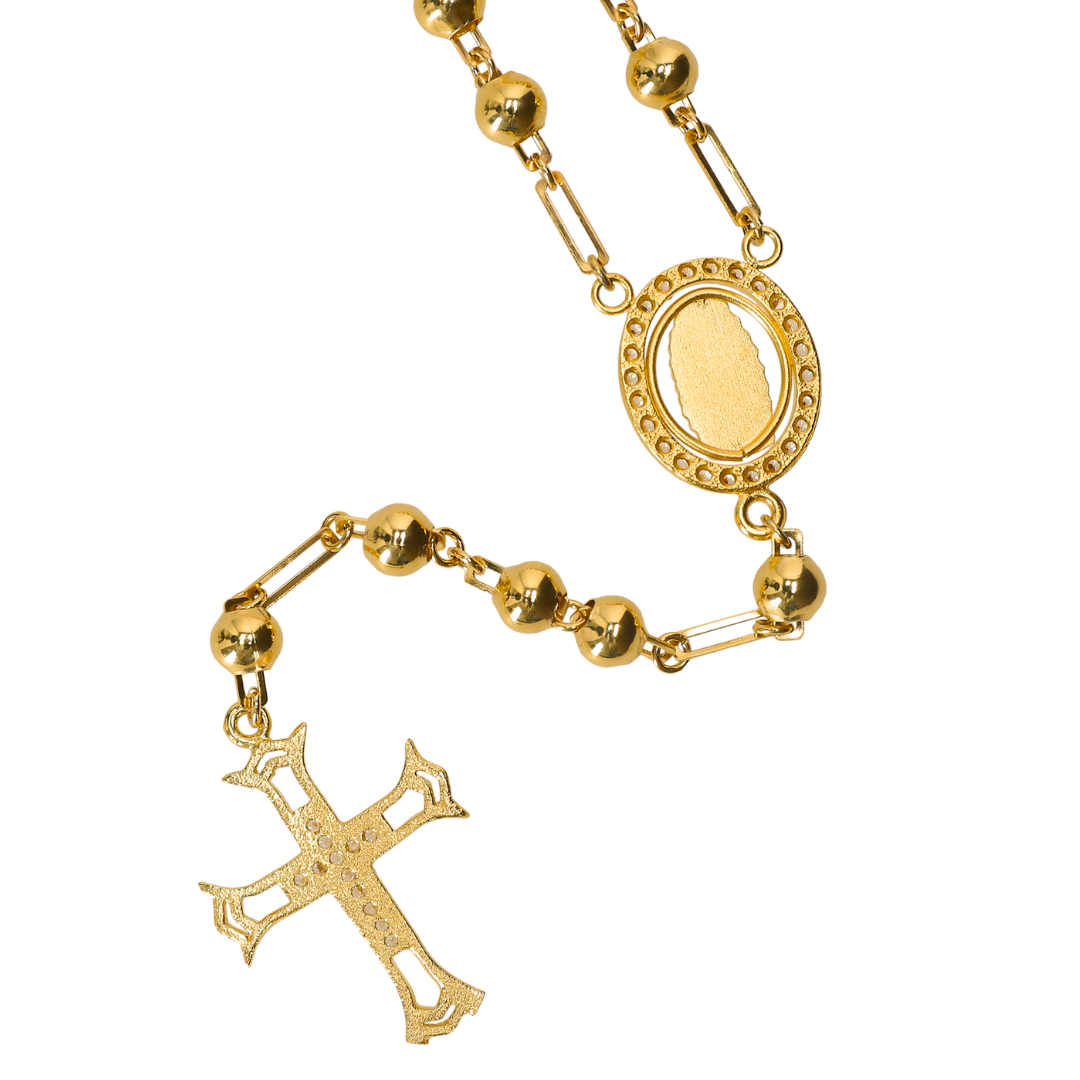 Rosario Virgen de Guadalupe y Cruz - Oro 14k e incrustaciones de zirconia
