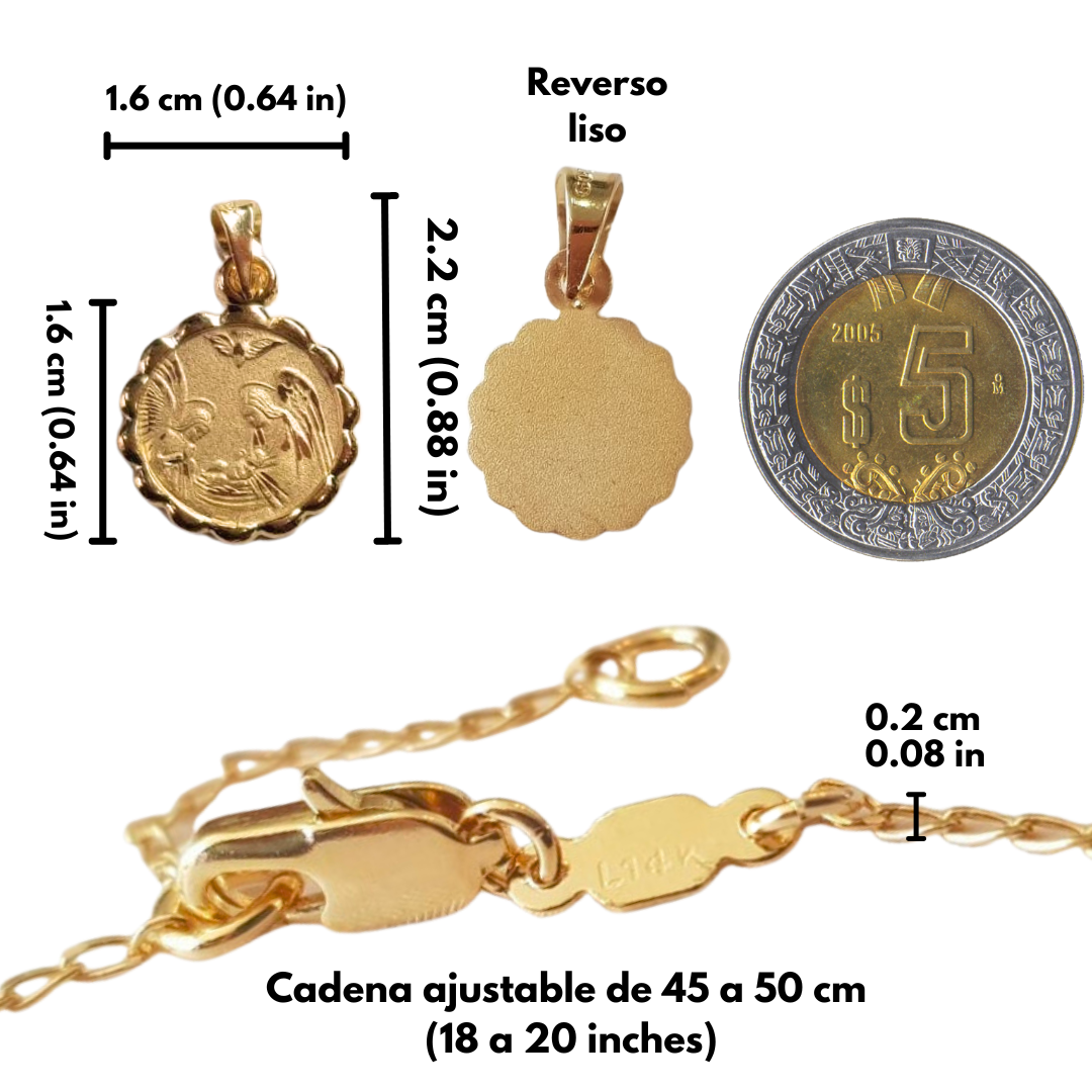 Medalla Ángel de la Guarda y Espíritu Santo con cadena - Oro 14K laminado