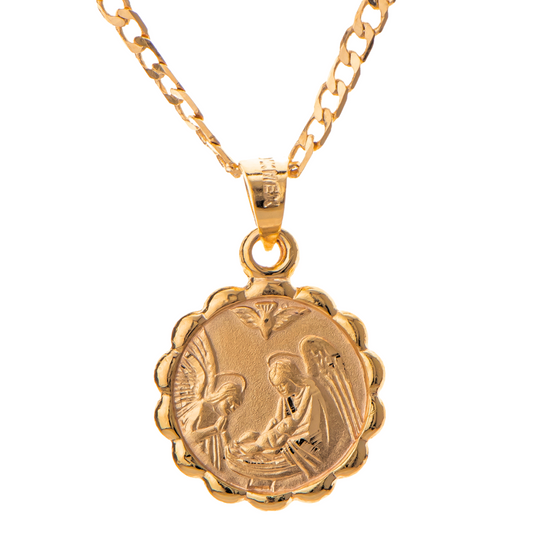 Medalla Ángel de la Guarda y Espíritu Santo con cadena - Oro 14K laminado