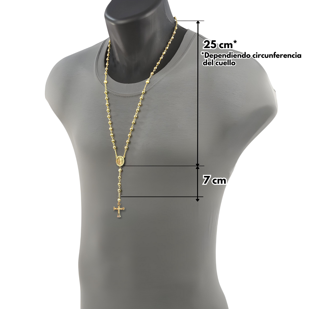 Rosario Virgen de Guadalupe y Cruz - Oro 14k e incrustaciones de zirconia