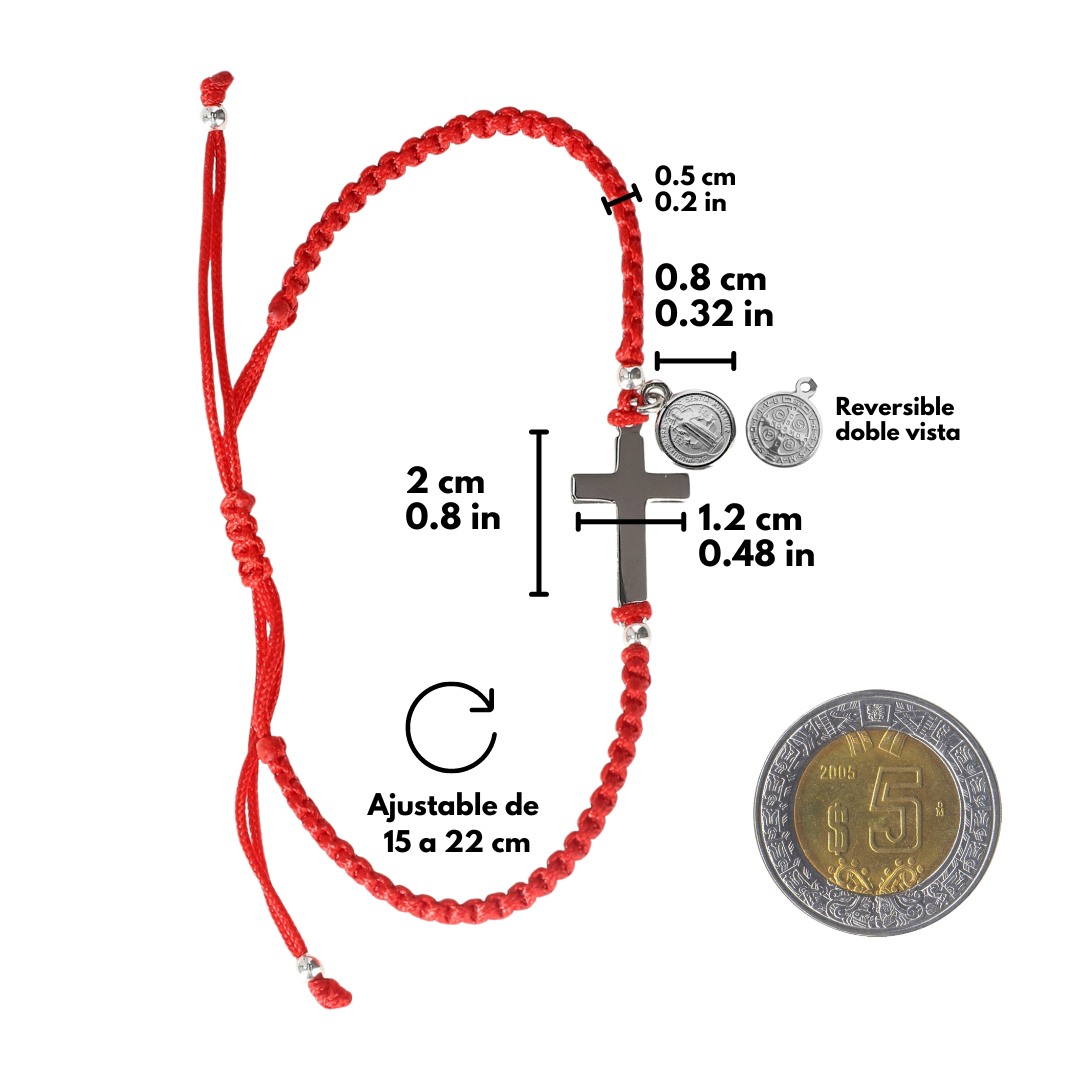 Pulsera con cruz y medalla San Benito - Plata 925 y baño de Rodio