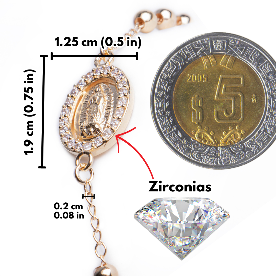 Pulsera Decenario Virgen de Guadalupe - Oro 14k laminado con zirconias incrustadas