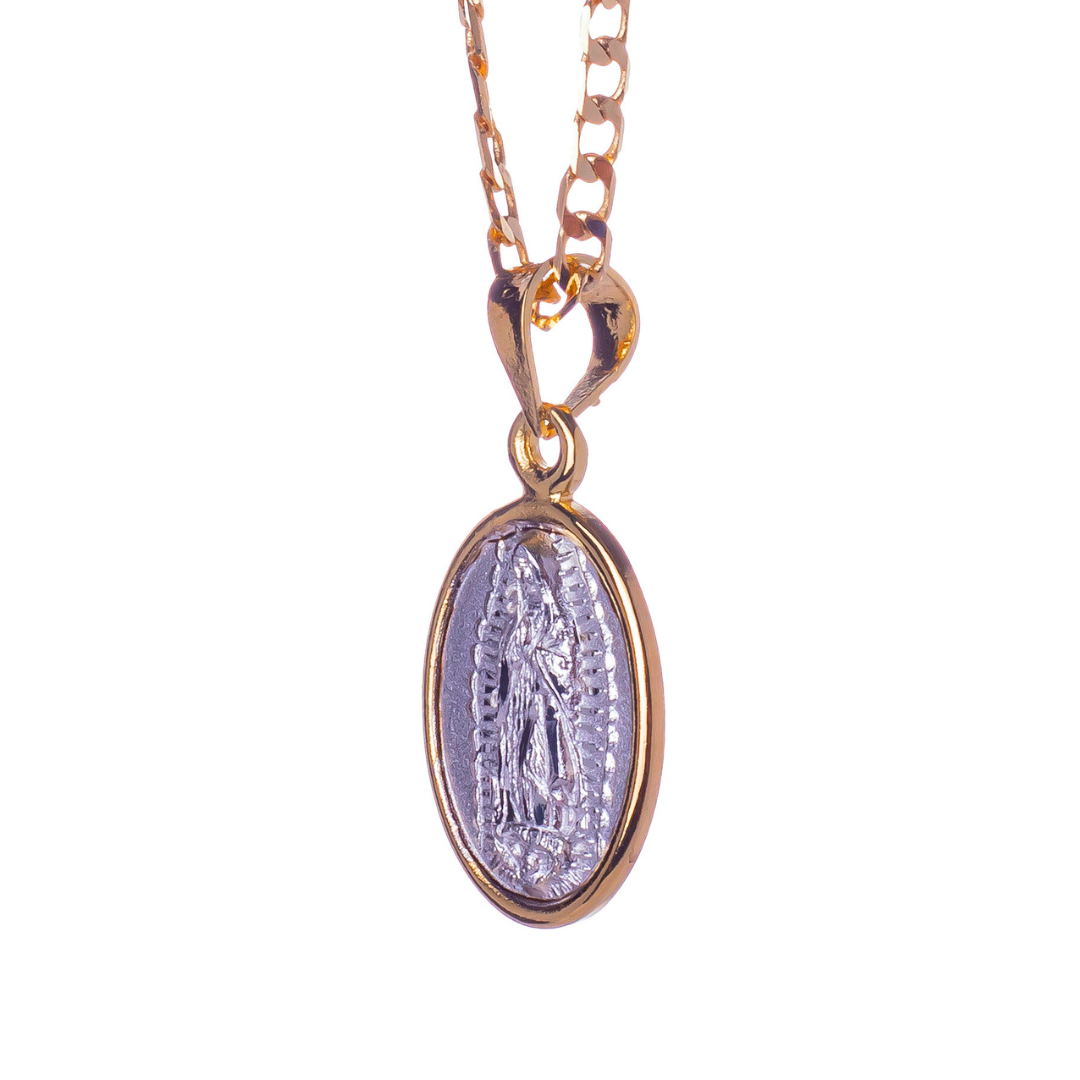 Medalla Virgen de Guadalupe con cadena - Plata esterlina 925 - Bisel Baño de Oro 14k