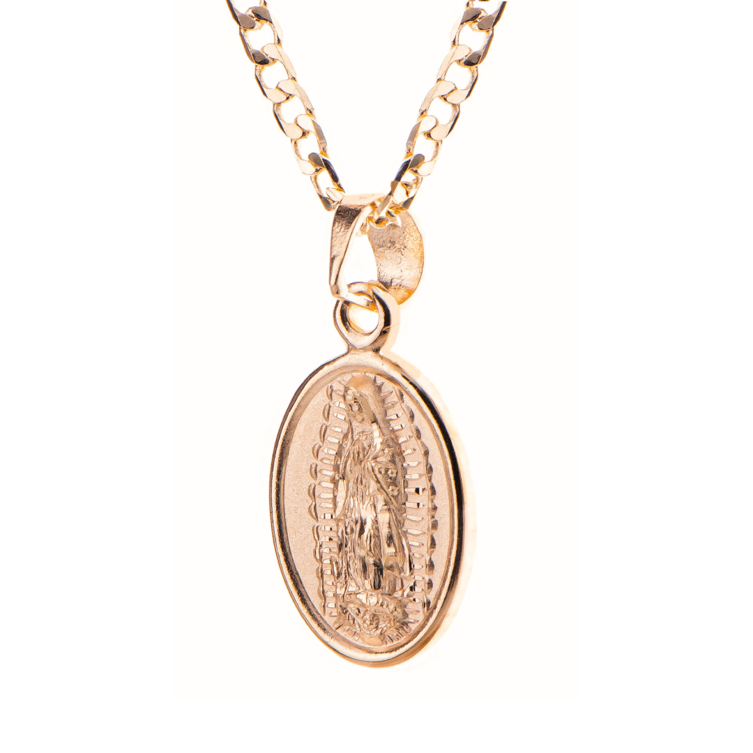 Medalla Oval Virgen de Guadalupe con cadena - Oro 14k Laminado