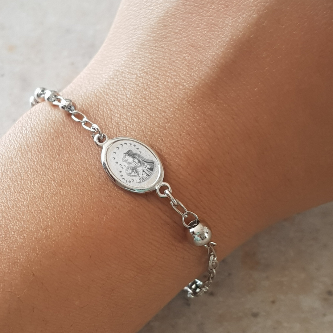 Pulsera Decenario Virgen del Carmen y Sagrado Corazón de Jesús - Plata esterlina 925