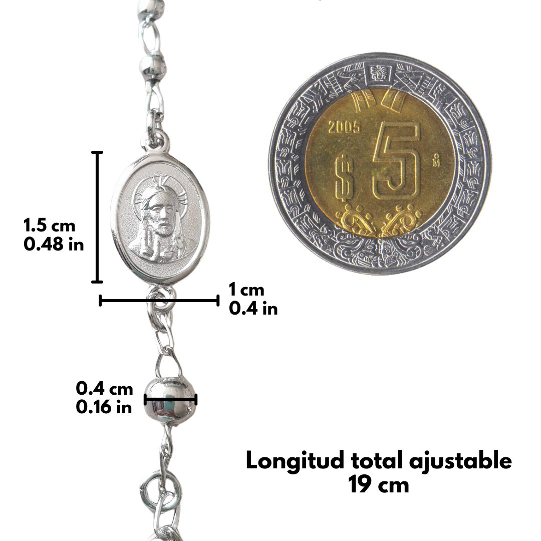 Pulsera Decenario Virgen del Carmen y Sagrado Corazón de Jesús - Plata esterlina 925