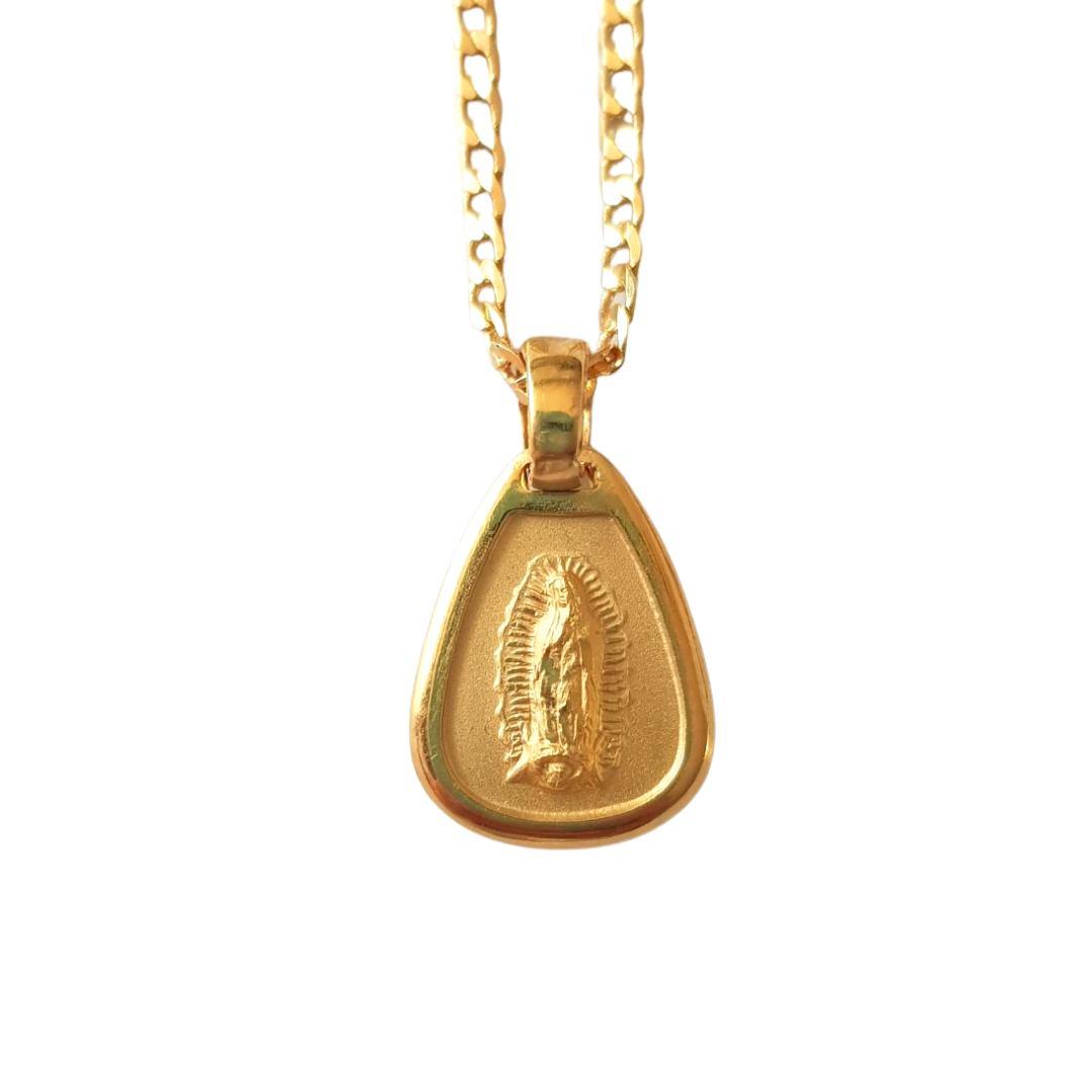 Medalla Gota Virgen de Guadalupe con cadena - Oro 14K laminado