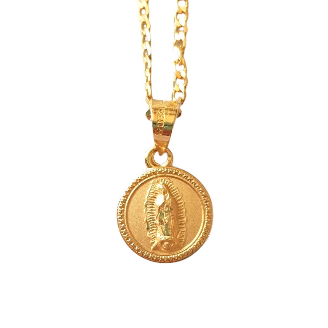 Medalla Redonda Virgen de Guadalupe con cadena - Oro 14K laminado - RX
