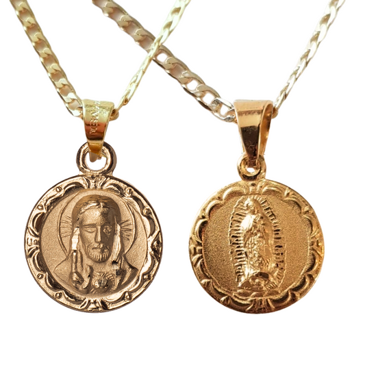 Medalla escapulario Virgen Guadalupe y Sagrado Corazón - Oro 14K Laminado