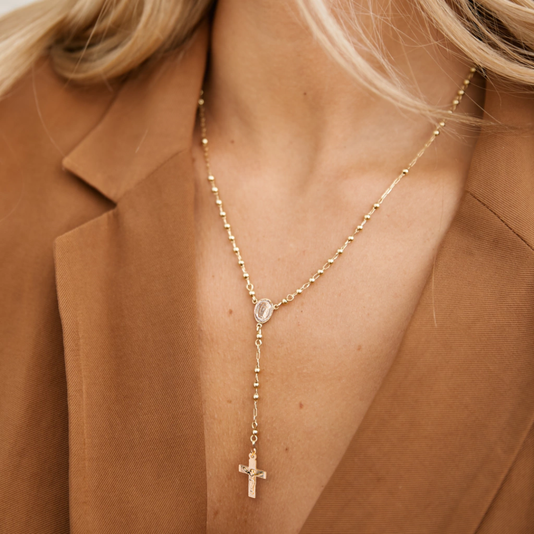 Rosario Virgen de Guadalupe y Cristo - Oro 14k laminado - Liso