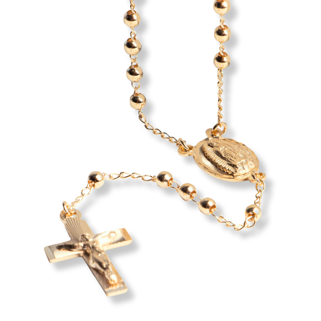 Rosario Virgen de Guadalupe y Cristo - Oro 14k laminado - Liso