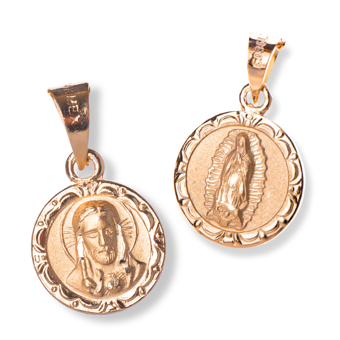 Medalla Escapulario Virgen del Carmen con Sagrado Corazón de Jesús - Oro 14K Sólido