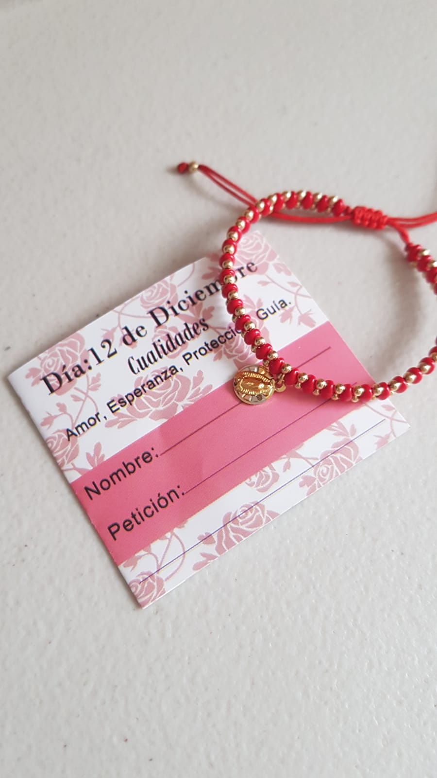 Pulsera de cuentas Virgen de Guadalupe - Baño de oro Tricolor