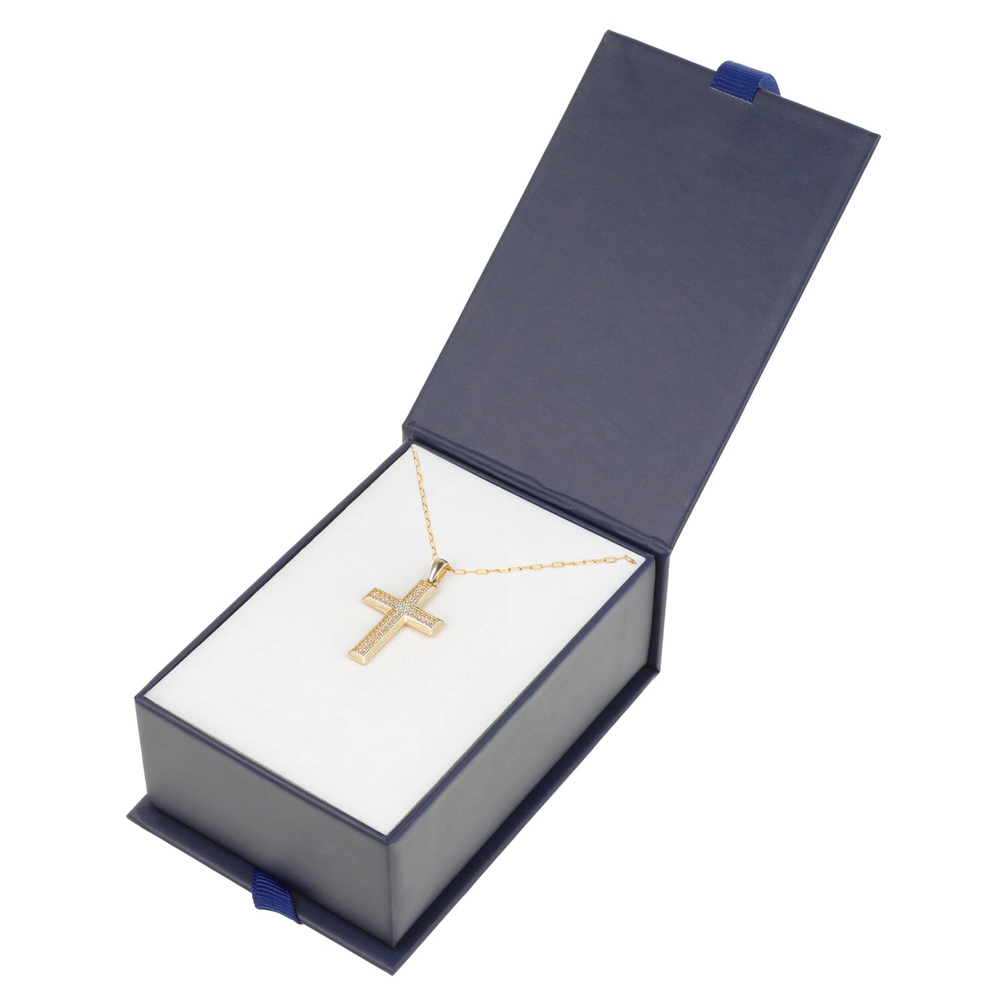 Cruz Oro Amarillo de 10K Lisa con Zirconias - Oro 10K Sólido