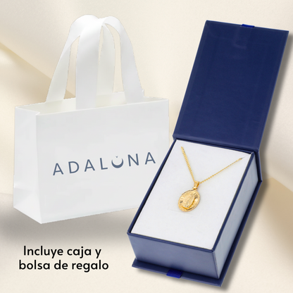 Medalla bautizo Virgen de Guadalupe oval con cadena - Oro 14K laminado diamantado