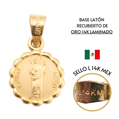 Medalla bautizo San Judas Tadeo redonda con cadena - Oro 14K laminado